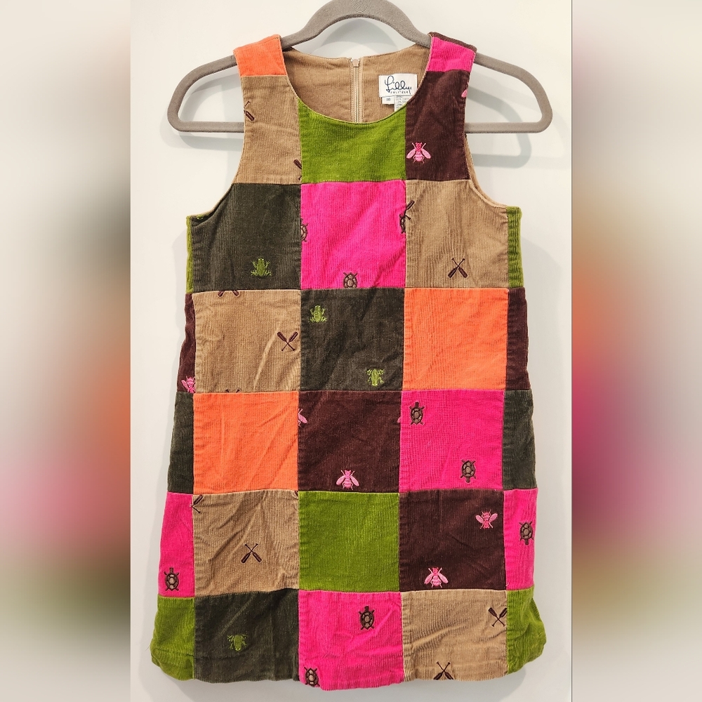 Lilly Pulitzer White Label Girls Fall Corduroy Patchwork Shift Dress Sz 10